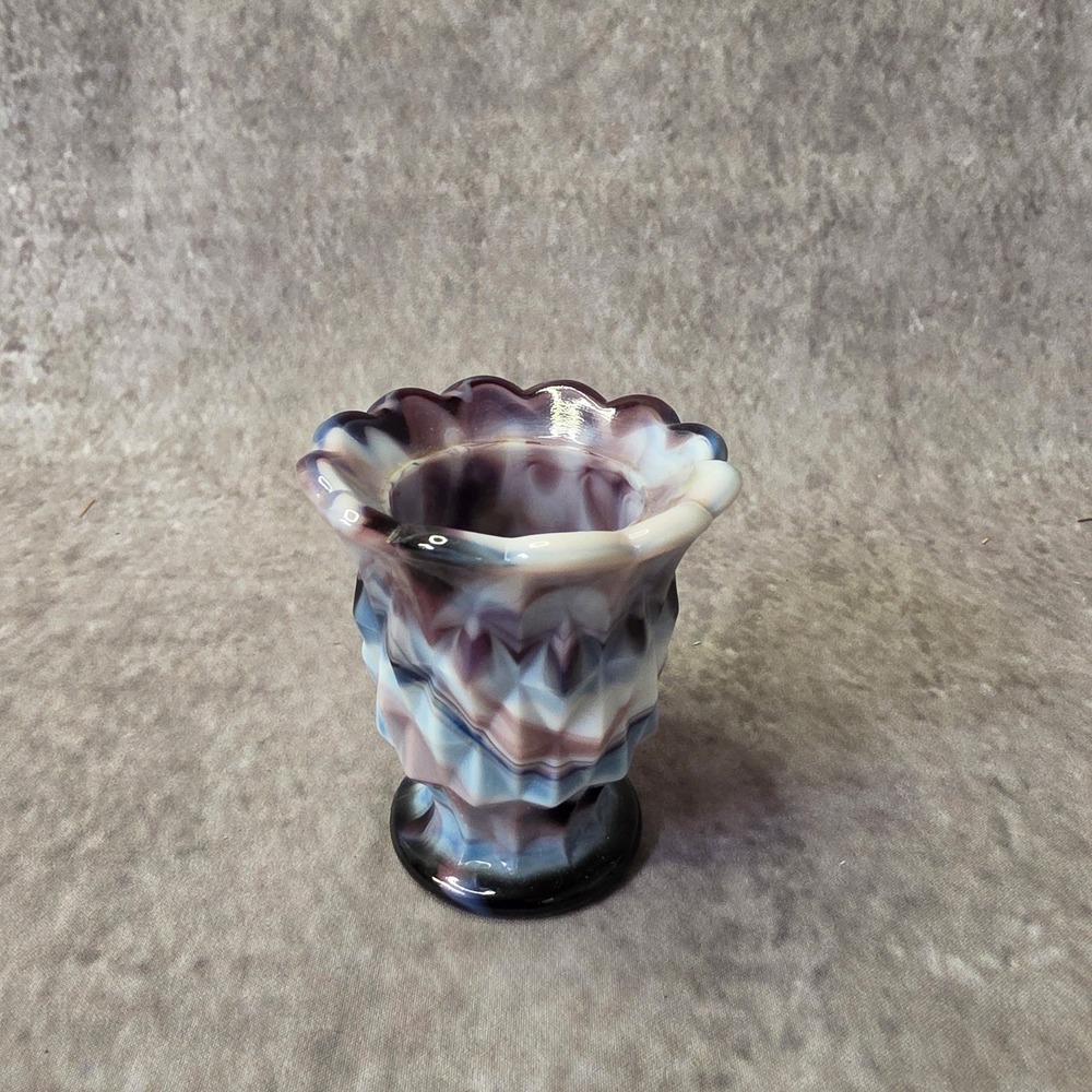 Vintage Imperial Purple Slag Glass Toothpick Holder Diamond Pattern Circa 1850